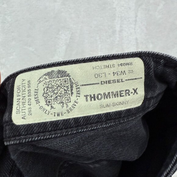 Diesel Thommer X Jeans Mens 34x30 Black Slim Skinny Stretch - Picture 2 of 14